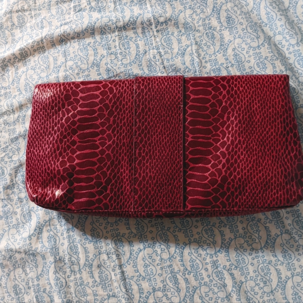 Fuchsia Python Snake Skin Envelope Clutch Bag - image 2